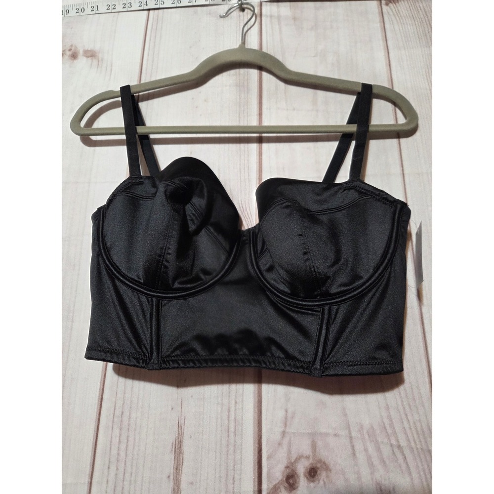 Auden Womens Black Satin Corset‎ Longline Underwire Bra Top Size L New